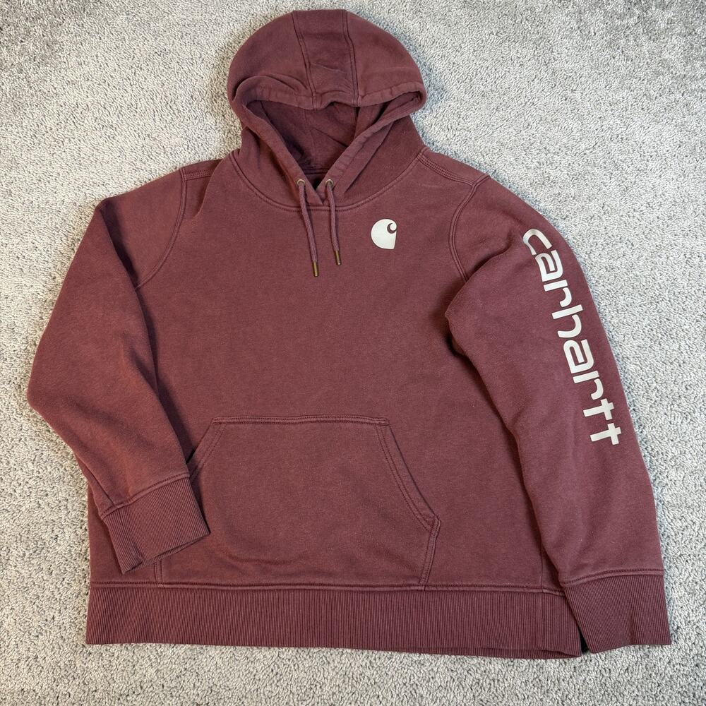 Carhartt Hoodie Womens 2XL Red Pullover Fleece Relaxed Fit Tagless Graphic